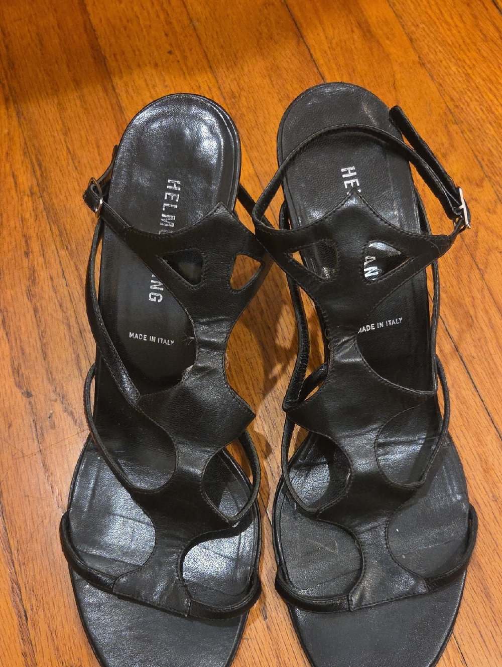 Helmut Lang Black Leather Cutout Strappy Heels